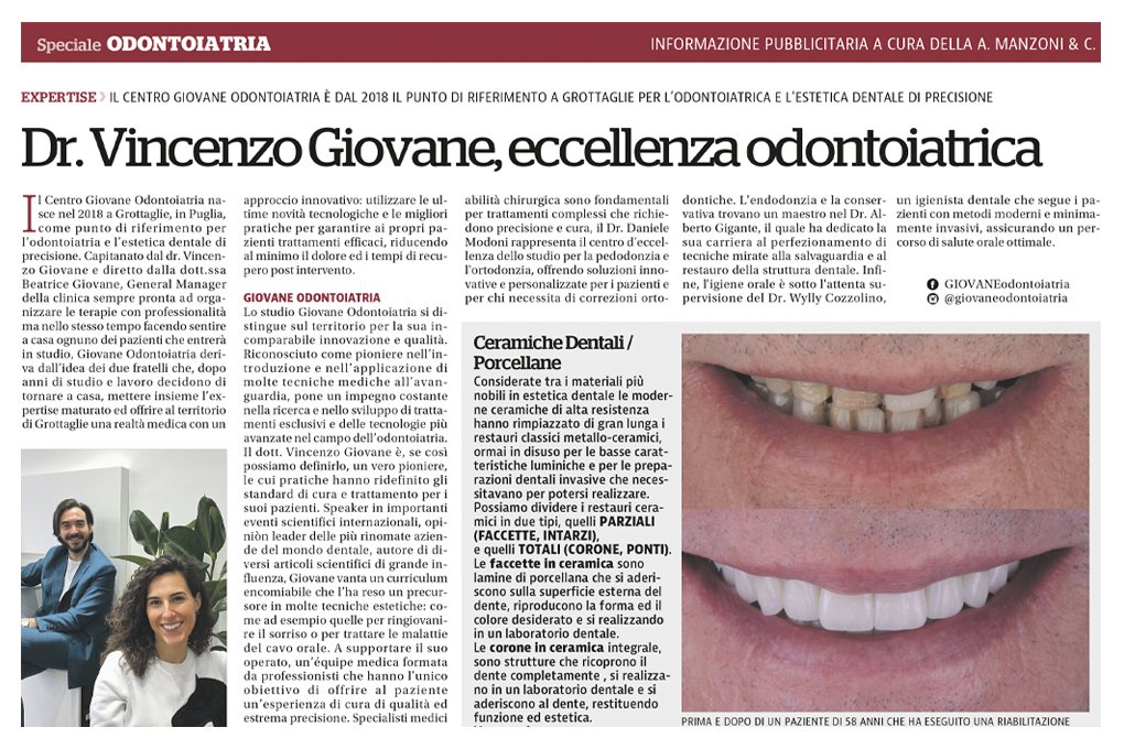 L’articolo di la Repubblica: Dr. Vincenzo Giovane, eccellenza in odontoiatria